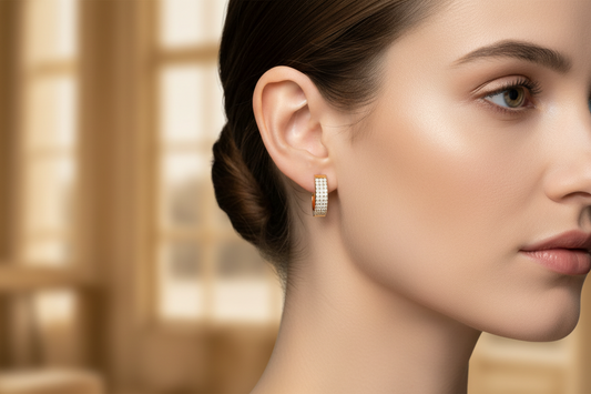 Three Row Diamond Huggie Earrings