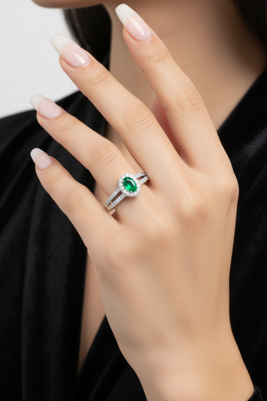 Oval Emerald With Diamond Ring