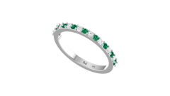 Round Emerald & Diamond Channel Set Wedding Band Ring