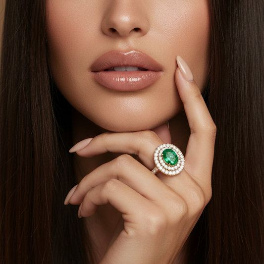 Natural Emerald & Dia Halo