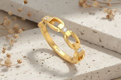 Modern Geometric Paper Clip Style Link Diamond Ring