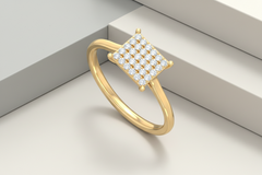 Geometric Round Diamond Cluster Ring
