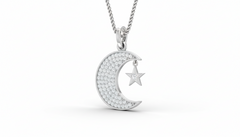 Sparkling Round Diamond Moon and Star Pendant