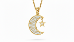 Sparkling Round Diamond Moon and Star Pendant