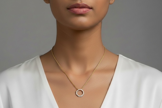 Modern Hexagonal Diamond Silhouette Necklace With Chain