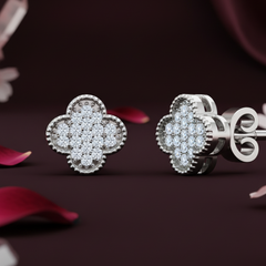 Diamond Clover Stud Earrings with Beaded Milgrain Edge