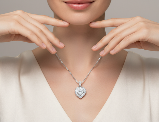 Diamond Cluster Double Halo Heart Pendant