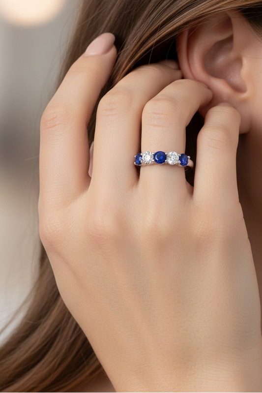 Nine Stone Sapphire With Diamond Half Cttw