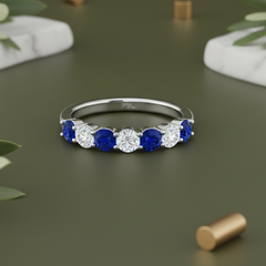Seven Stone Twenty-Four Cents Sapphire With Diamond
