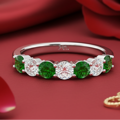 Seven Stone Twenty-Four Cents Emerald With Diamond
