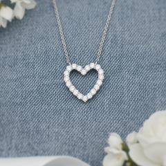 Dainty Diamond Open Heart Charm Necklace With Chain