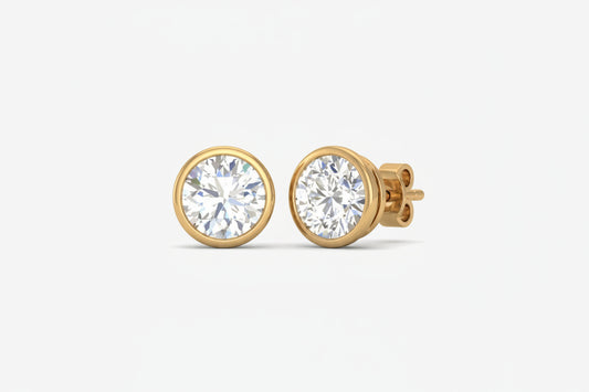 9K solid gold studs earring bezel set 0.15 ct diamond