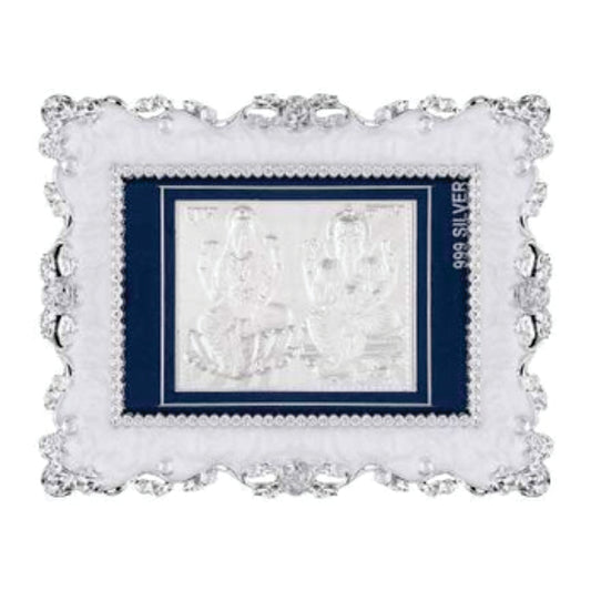 Laxmiji-Ganeshji Frame - 999 Pure silver , 3 x 4 Inch