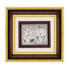 Laxmiji-Ganeshji Frame - 999 Pure silver , 8.5 x 9.5 Inch