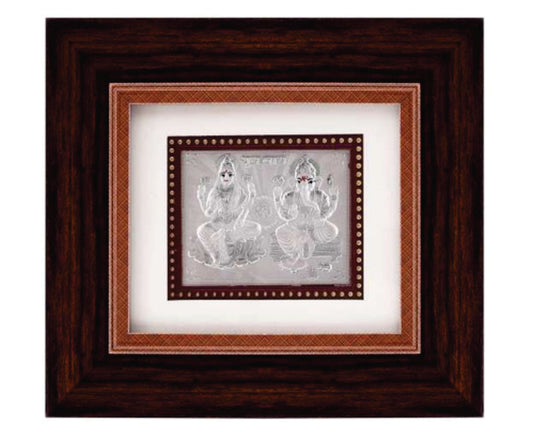 Laxmi Ganeshji Frame - 999 Pure silver , 7 x 8 Inch