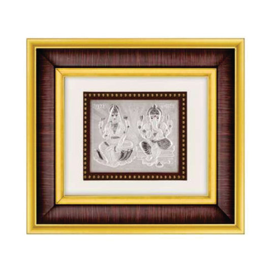 Laxmiji-Ganeshji Frame - 999 Pure silver , 7 x 8 Inch