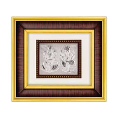 Laxmiji-Ganeshji Frame - 999 Pure silver , 7 x 8 Inch