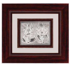 Laxmiji-Ganeshji Frame - 999 Pure silver , 9 x 10 Inch