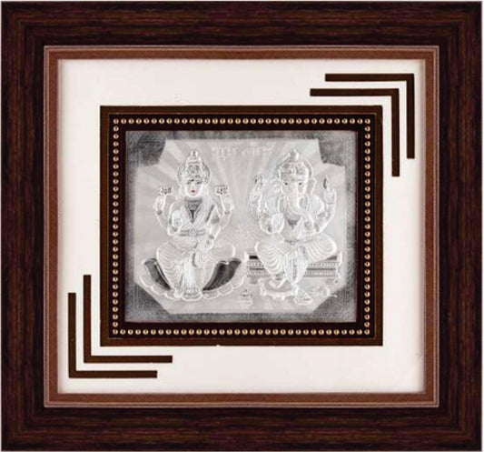 Laxmiji-Ganeshji Frame - 999 Pure silver , 12 x 13 Inch
