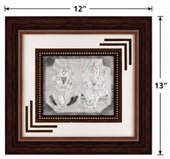 Laxmiji-Ganeshji Frame - 999 Pure silver , 12 x 13 Inch