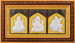 Laxmiji Ganeshji Saraswati Maa Frame - 999 Pure silver , 9 x 15 Inch