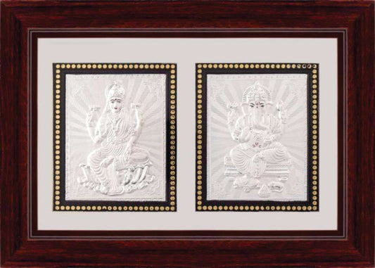 Laxmiji-Ganeshji Frame - 999 Pure silver , 9 x 10 Inch