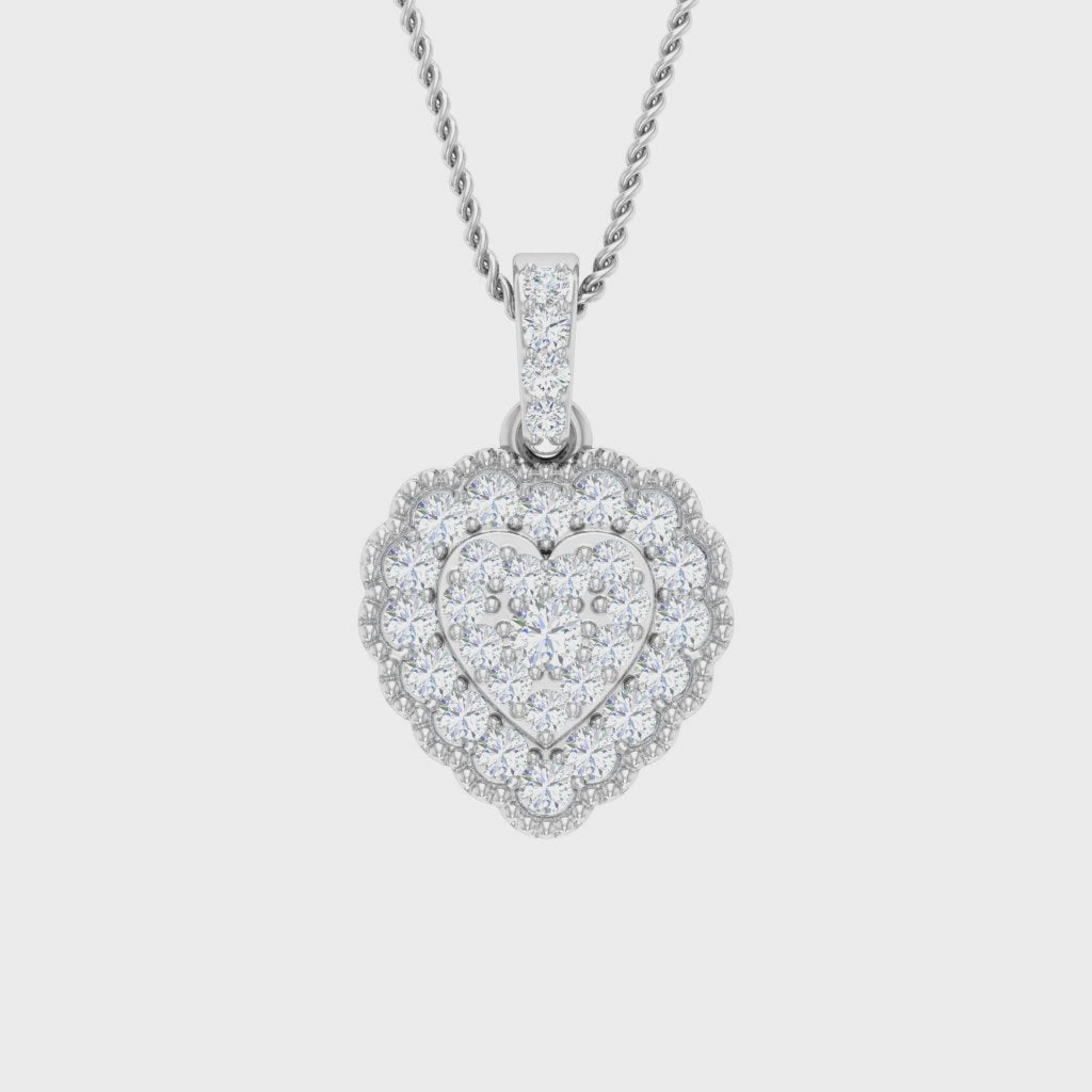 Diamond Cluster Double Halo Heart Pendant