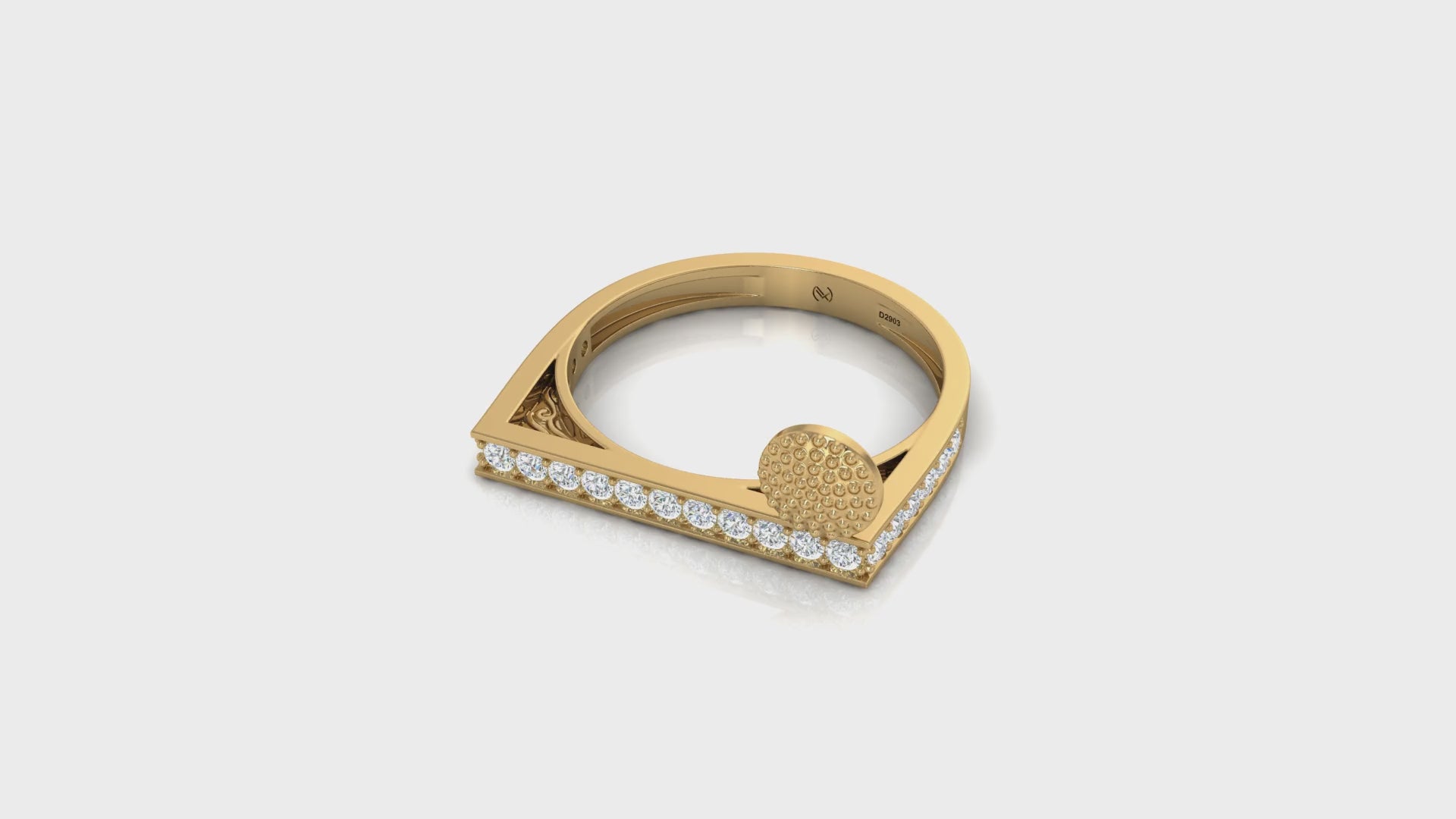 Modern Diamond Bar and Beaded Sphere Gold Ring