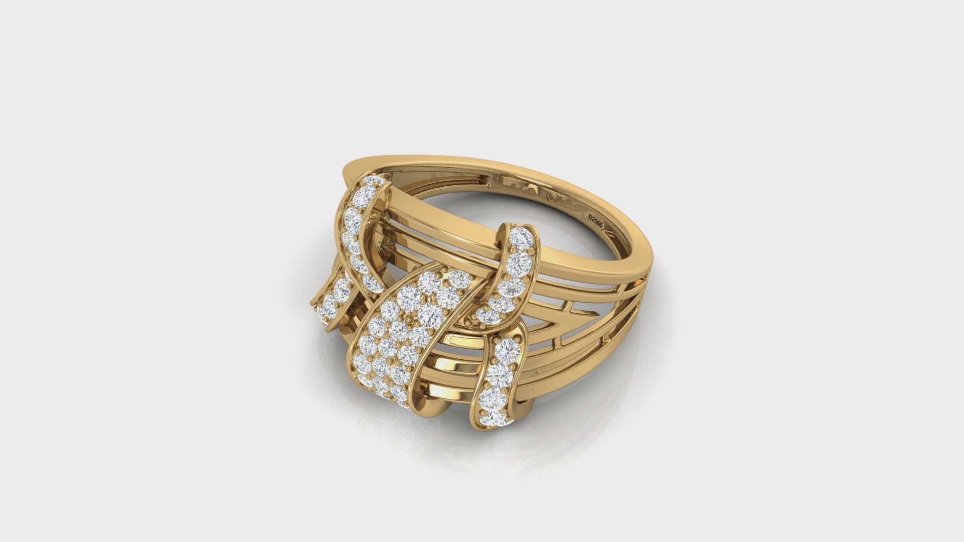 Wide Interwoven Gold and Diamond Cocktail Ring