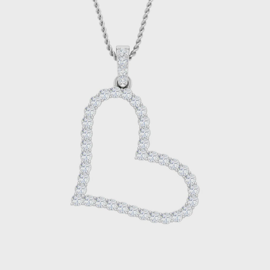 Pave Diamond Open Heart Silhouette Pendant