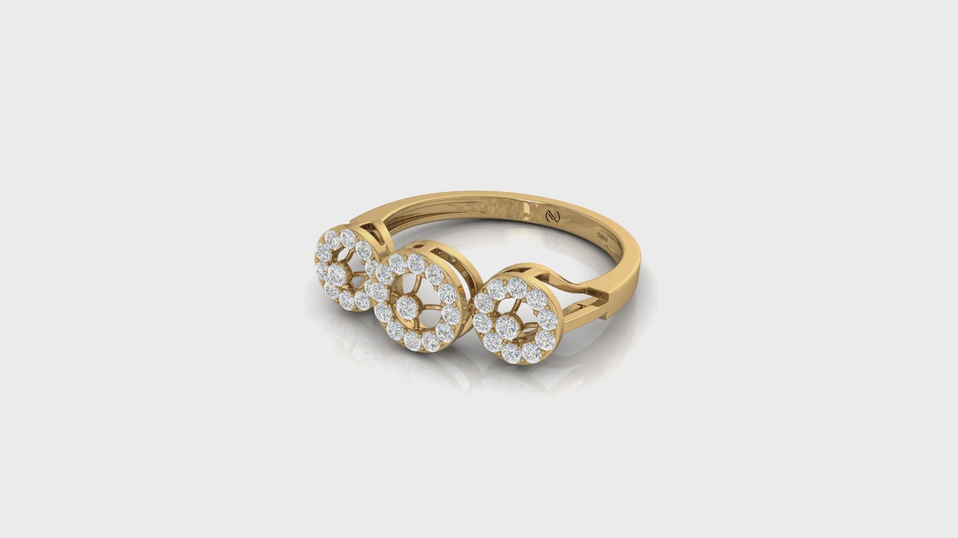 Triple Diamond Halo Cluster Gold Ring