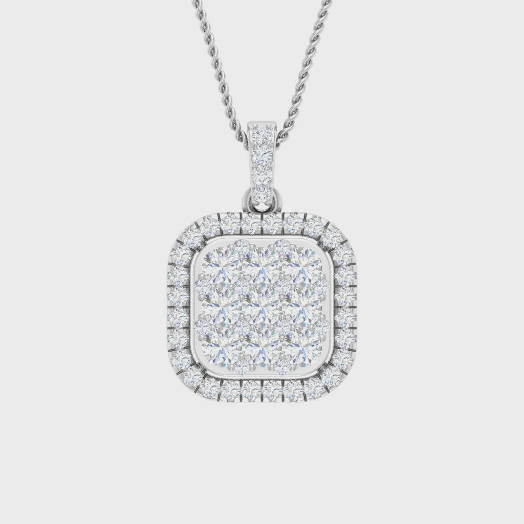 Cushion Cut Look Diamond Halo Pendant for Women