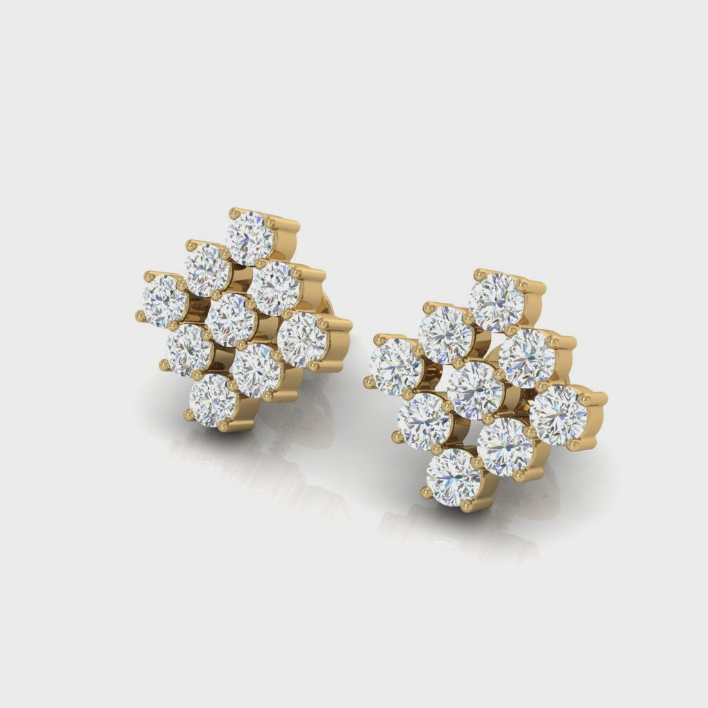 Square Shape Diamond Illusion Cluster Stud Earrings