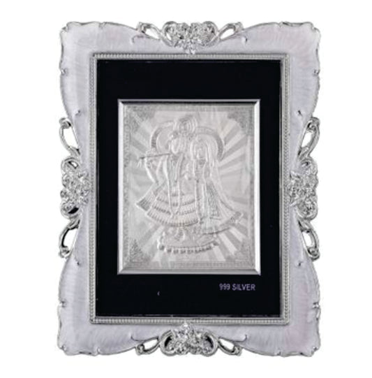 Radha Krishna Frame - 999 Pure silver , 7 x 9 Inch
