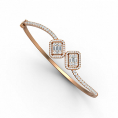 Gold Bangle with Baguette and Round Diamonds