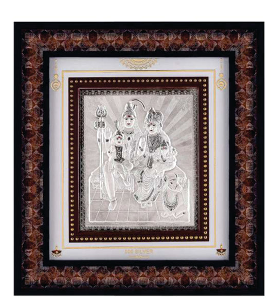 Shiva Parivar Frame - 999 Pure silver , 10 x 11 Inch