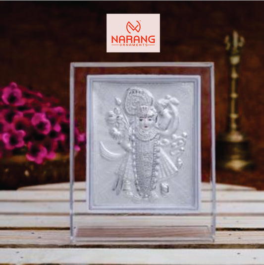 Shreenathji Frame - 999 Pure silver , 3.5 x 4.5 Inch
