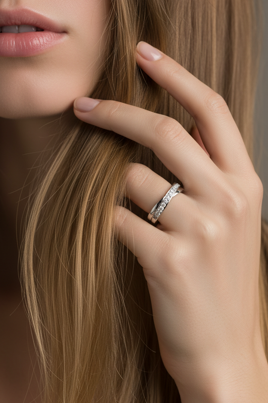 Wavy Diamond Fashion Silver Ring