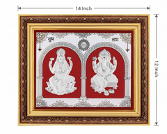 Laxmiji-Ganeshji Frame - 999 Pure silver , 14 x 12 Inch