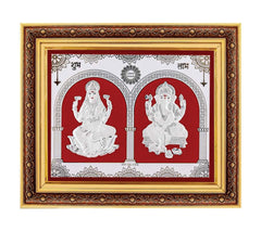 Laxmiji-Ganeshji Frame - 999 Pure silver , 14 x 12 Inch