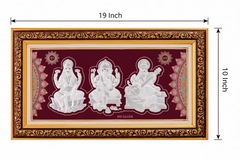 Laxmiji-Ganeshji-Saraswati Maa Frame - 999 Pure silver , 10 x 19 Inch