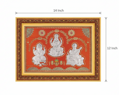 Laxmiji-Ganeshji-Saraswatiji Tri Murti Frame - 999 Pure silver , 14 x 12 Inch