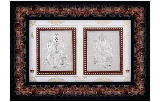 Laxmiji-Ganeshji Frame - 999 Pure silver , 7 x 10 Inch