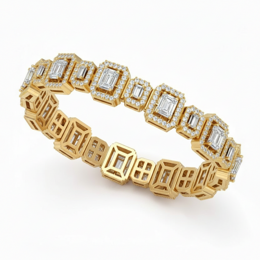 Sparkling Two-Stone Baguette and Round Diamonds Bracelet