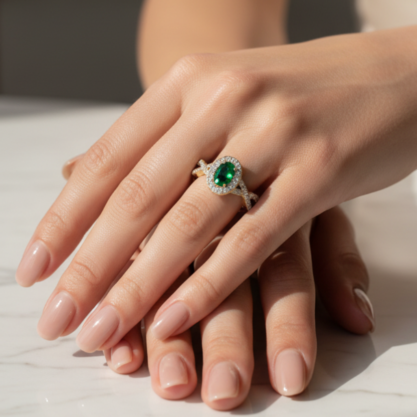 Infiniti Oval Emerald With Diamond