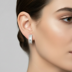 Modern Channel-Set Baguette & Round Diamond Stud Earrings