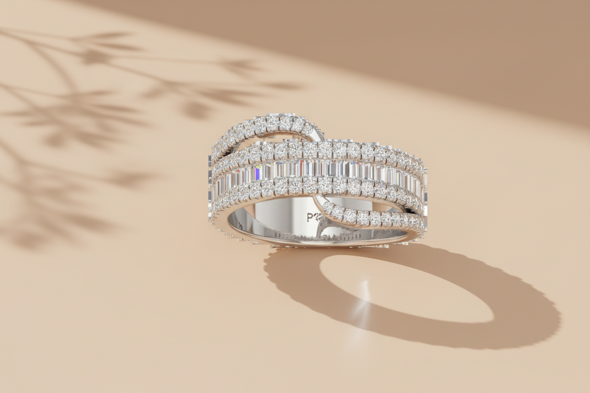 Classic Luxurious Three-Row Mixed-Cut Diamond Eternity Band Ring