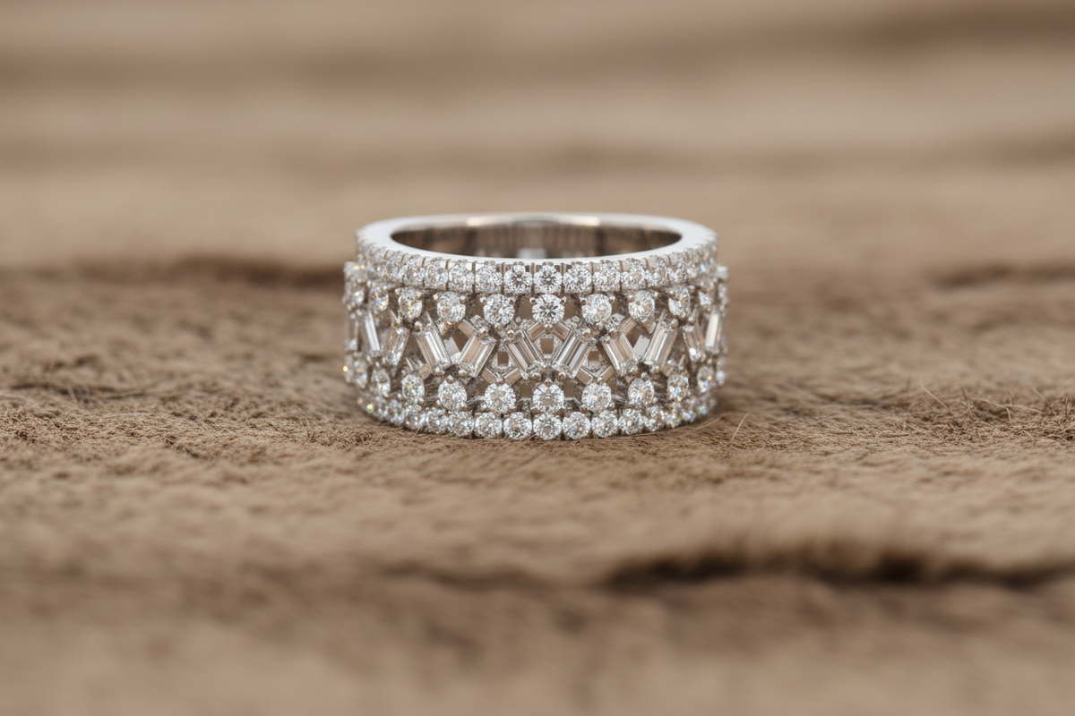 Premium Intricate Criss-Cross Diamond Wedding Band Ring