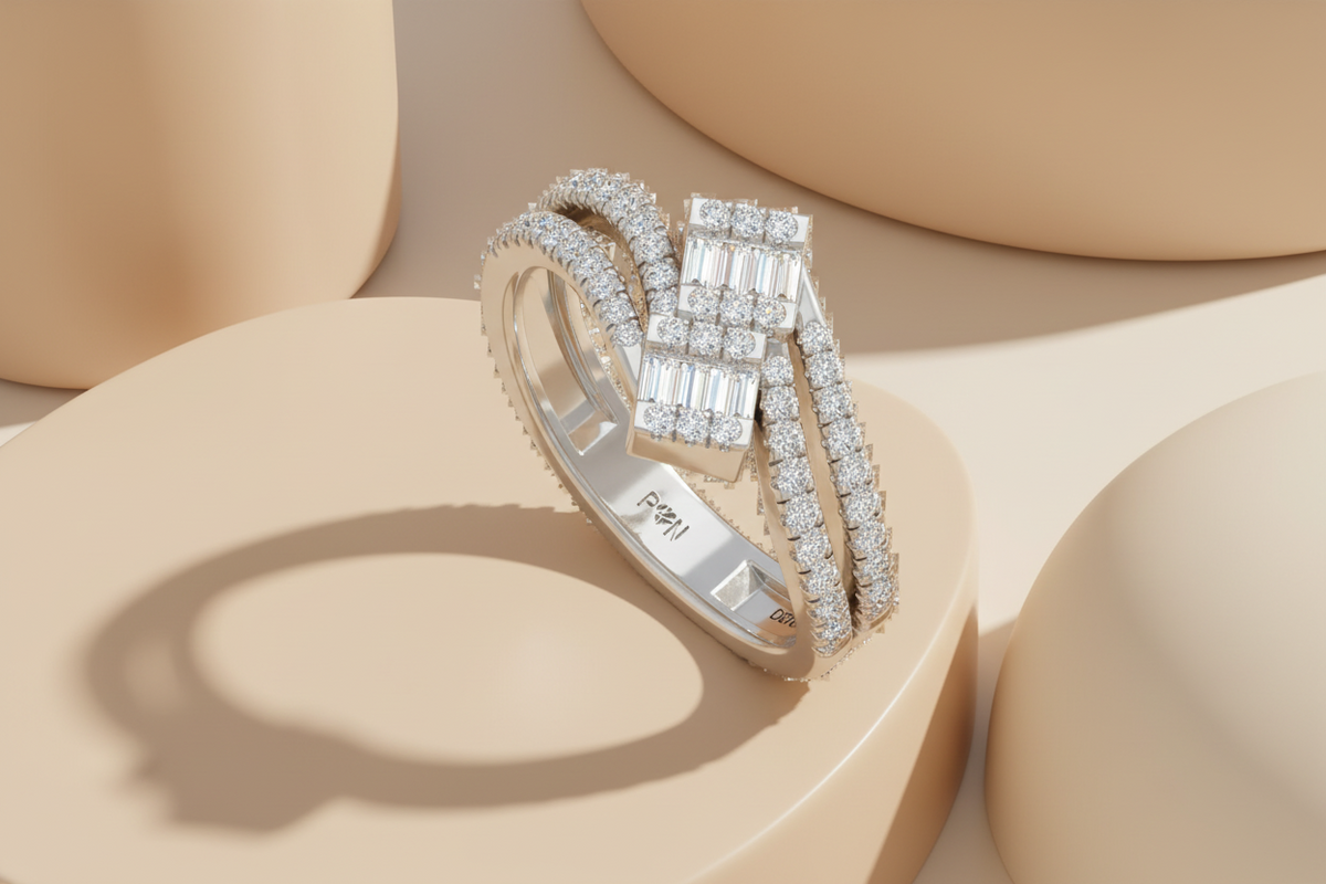 Sparkling Diamond Three-Row Fashion Ring