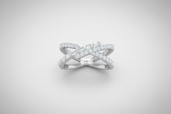 Sparkling Gold Round & Baguette Diamond Crossover Ring